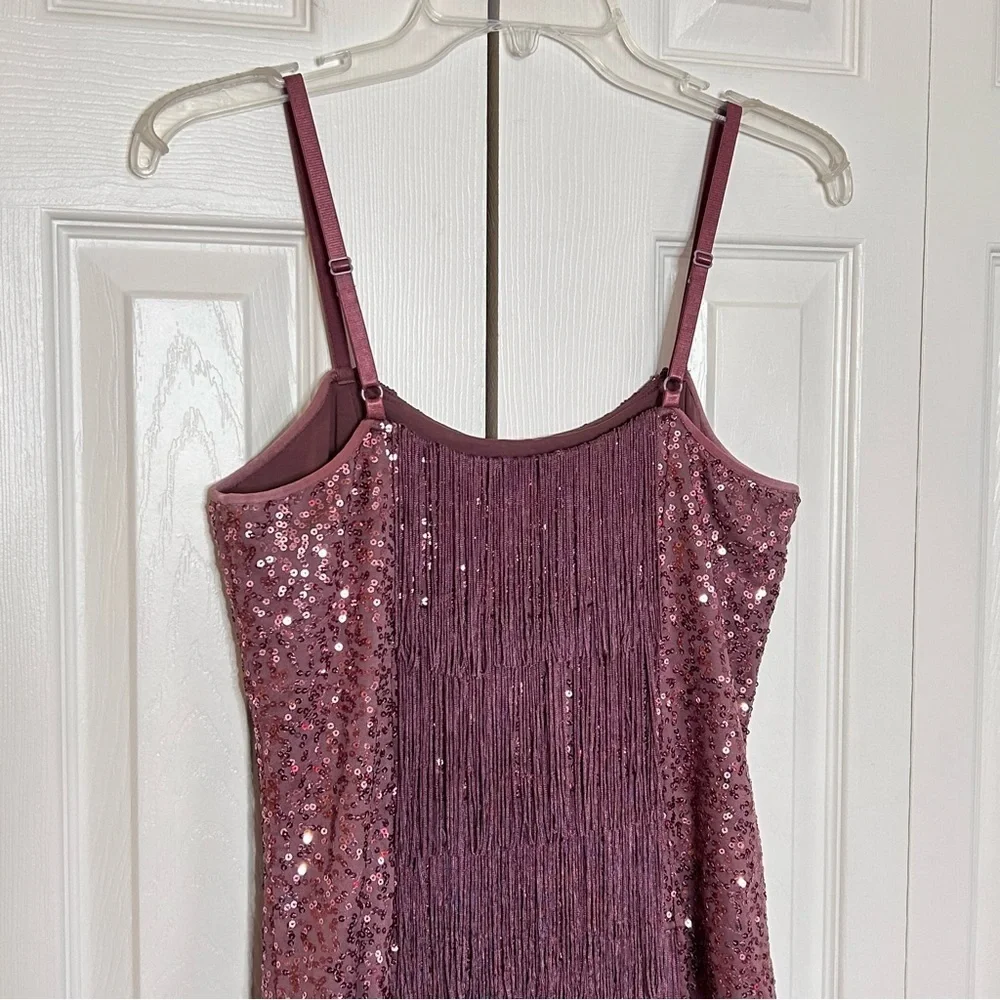Bebe Plum Sequin Fringe Mini Dress Medium - Picture 11 of 16